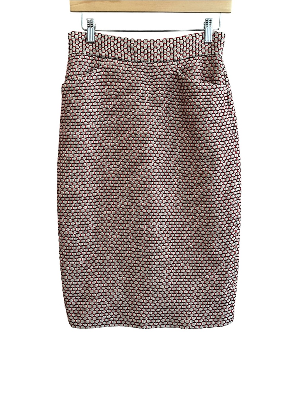 ANN MASHBURN Linen Cotton Woven Tweed Pencil Skirt Red Navy Size 6